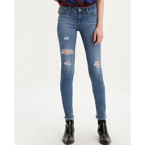 Levi's 711 Skinny Distressed Raw Hem Jeans Sz 24 - Picture 1 of 6